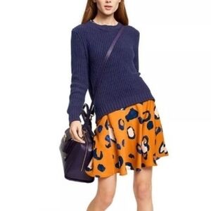 3.1 Phillip Lim Target Orange Circle-Print Skater Skirt Navy Trim Size 16 6395